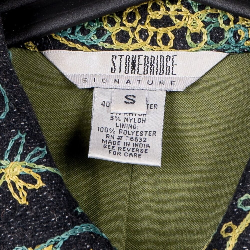 Stonebridge Boho Embroidered Jacket S Wool Blue Green Yellow Paisley Swirl Leaf - Picture 5 of 6
